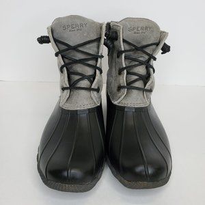 Sperry Women's Saltwater Duck Gray Leather Waterproof Rain Boots Size 9.5M